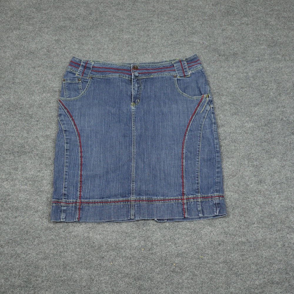 Venezia Denim Skirt Women Size 20 Blue Red Contrast Stitching Casual Jean Skirt